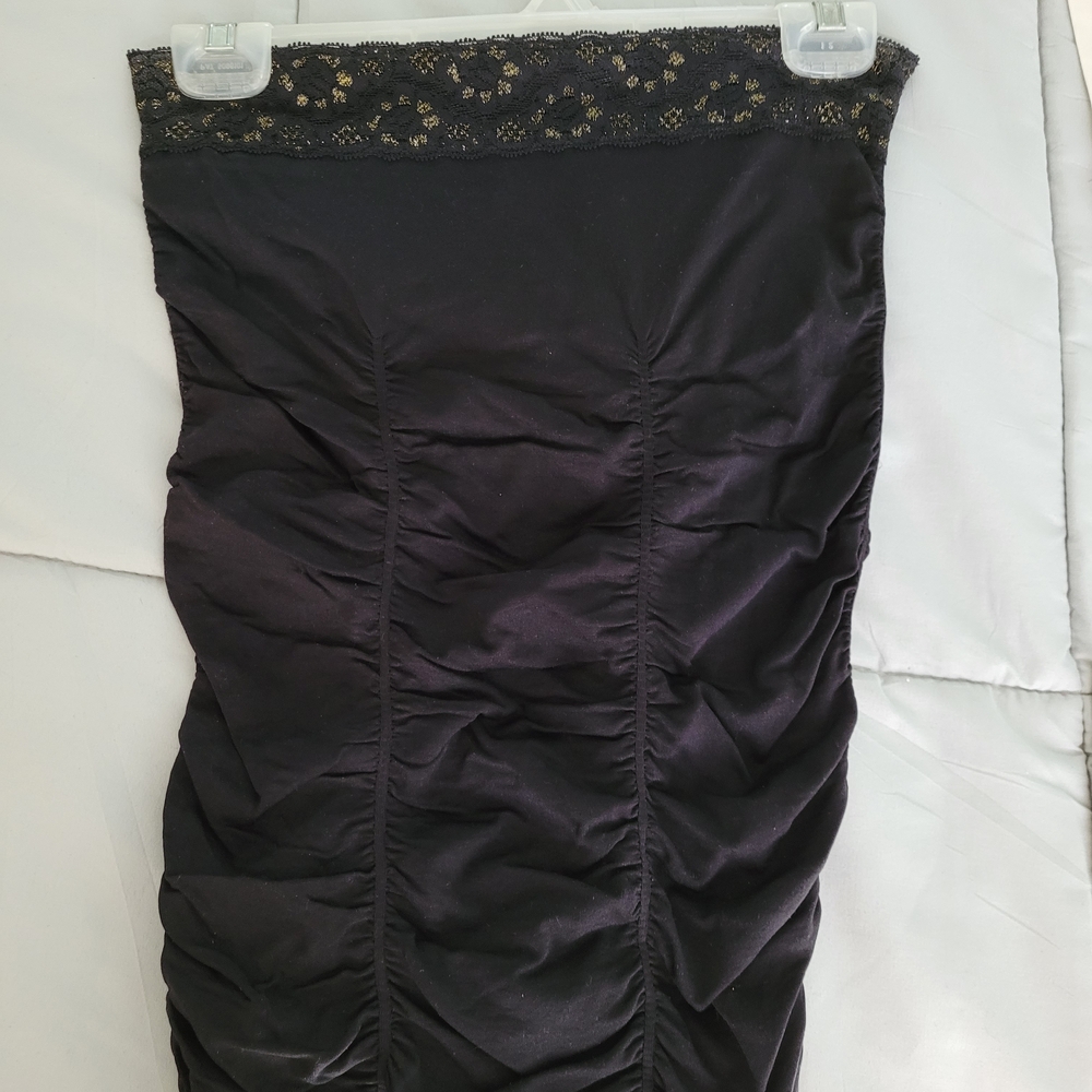 Guess Black Ruched Tube Top with Lace Trim